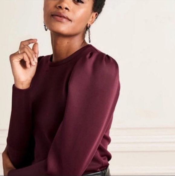 Stella & Dot,‎ Puff Sleeve Pullover, Burgundy Neoprene, Size Medium - Picture 3 of 8